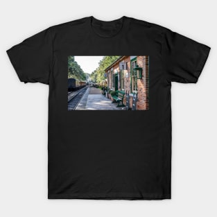 An empty Holt train station on the Poppy Line railway T-Shirt